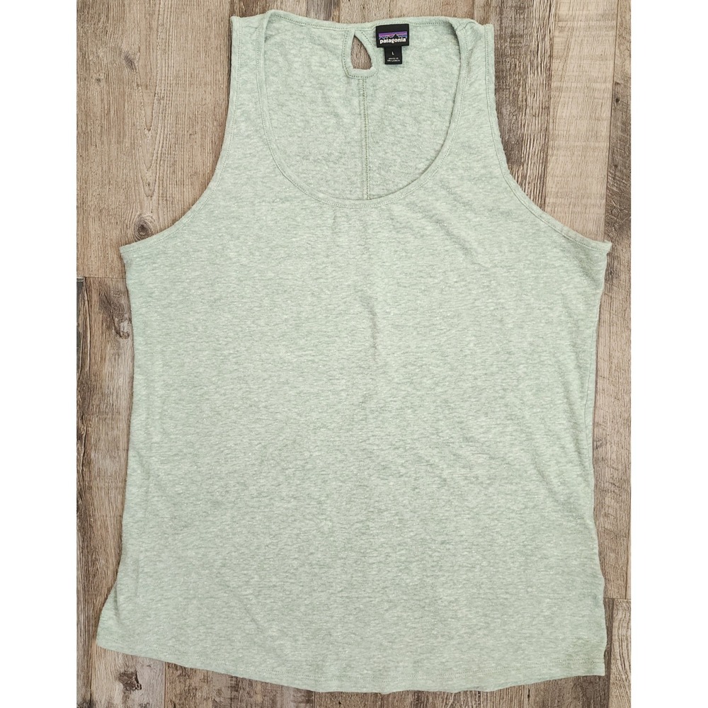 Patagonia Tank Top Women Large Green Linen Blend Sleeveless Keyhole Back 52895